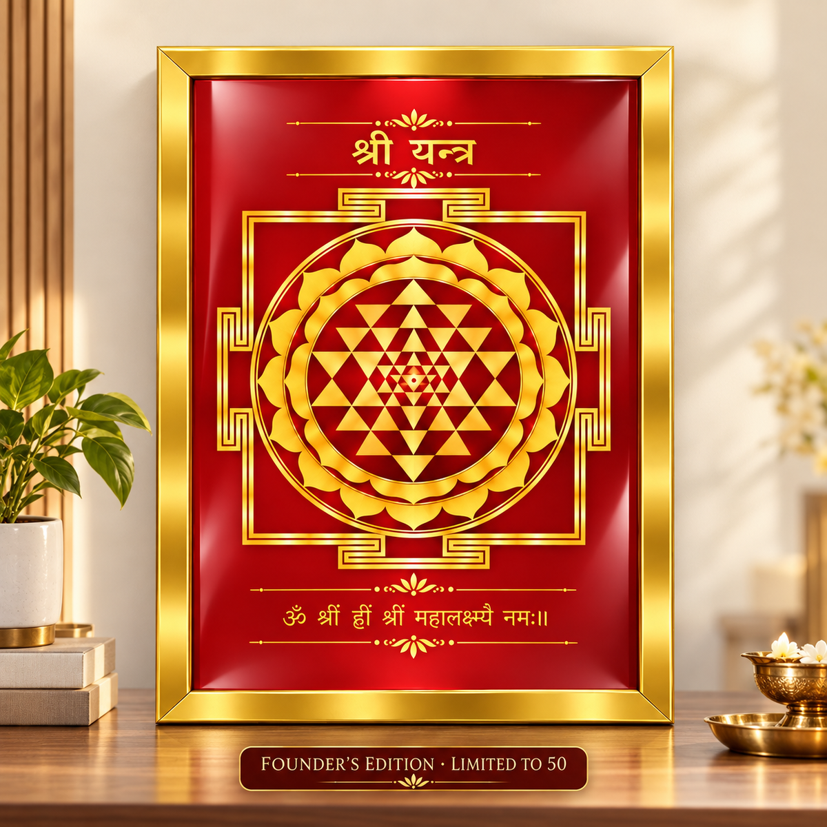 Abhimantrit Shree Yantra in an 18×24 golden frame, Founder's Edition