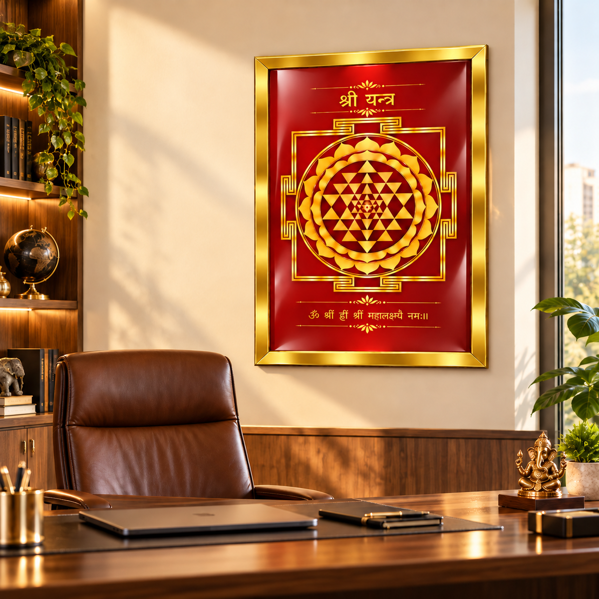 Shree Yantra frame hanging in an executive office cabin